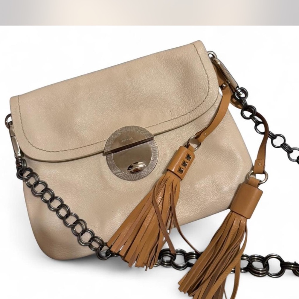 Authentic Prada Leather Tassel Shoulder Bag Chain Strap Vintage